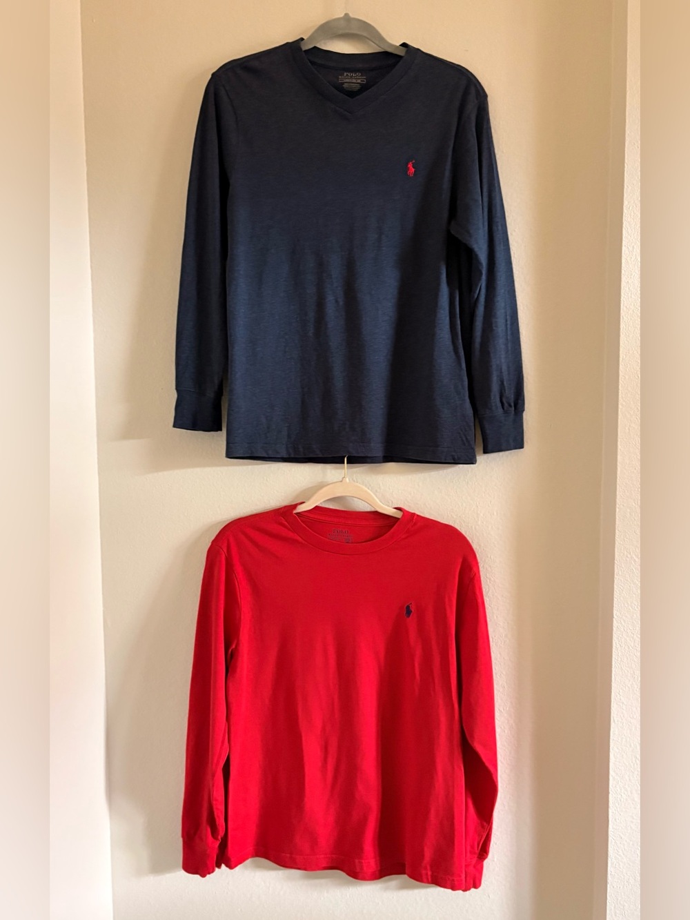 POLO Ralph Lauren Boy’s Long Sleeve T-Shirt Lot | Red & Heathered Blue | L 14/16